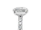 Platinum Radiant Cut Diamond Solitaire with Pave Band and Four-Prong Setting 5