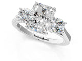 Platinum Radiant Cut Diamond Three-Stone Engagement Ring with Prong Setting and Pavé Band_32