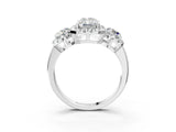 Platinum Radiant Cut Diamond Three-Stone Halo Ring with Prong Setting and Pavé Accents_16