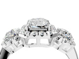 Platinum Radiant Cut Diamond Three-Stone Halo Ring with Prong Setting and Pavé Accents_17