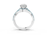 Platinum Radiant Cut Diamond with Blue Topaz side stone Halo Twist Band Solitaire Prong Setting Ring_3