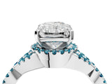Platinum Radiant Cut Diamond with Blue Topaz side stone Halo Twist Band Solitaire Prong Setting Ring_4