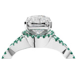 Platinum Radiant Cut Diamond with Green Sapphire side stone Halo Twist Band Solitaire Prong Setting Ring_4