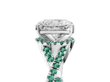 Platinum Radiant Cut Diamond with Green Sapphire side stone Halo Twist Band Solitaire Prong Setting Ring_5