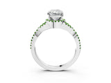 Platinum Radiant Cut Diamond with Peridot side stone Halo Twist Band Solitaire Prong Setting Ring_3
