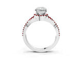 Platinum Radiant Cut Diamond with Ruby side stone Halo Twist Band Solitaire Prong Setting Ring_3
