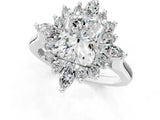 Platinum Radiant Cut Halo Diamond Cluster Ring with Marquise and Round Stones on a White Gold Band with Prong Setting_26