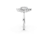 Platinum Radiant Cut Halo Diamond Cluster Ring with Marquise and Round Stones on a White Gold Band with Prong Setting_27