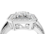 Platinum Radiant Cut Halo Diamond Engagement Ring with Pave Split Shank and Four-Prong Setting_11