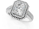 Platinum Radiant Cut Halo Diamond Ring with Beaded Split Shank and Four-Prong Setting_14