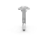 Platinum Radiant Cut Halo Diamond Ring with Beaded Split Shank and Four-Prong Setting_15