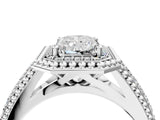 Platinum Radiant Cut Halo Diamond Ring with Beaded Split Shank and Four-Prong Setting_17