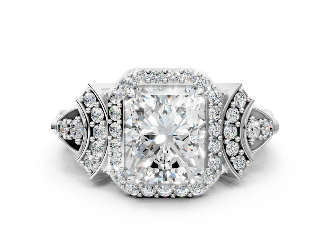 Platinum Radiant Cut Halo Diamond Split Shank Engagement Ring with Four-Prong Setting_13