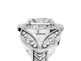 Platinum Radiant Cut Halo Milgrain Diamond Engagement Ring with Leaf Band and Four-Prong Setting_12