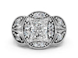 Platinum Radiant Cut Halo Milgrain Diamond Engagement Ring with Leaf Band and Four-Prong Setting_7