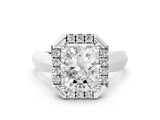 Platinum Radiant Cut Halo Solitaire Engagement Ring with Square Band and Four-Prong Setting_12