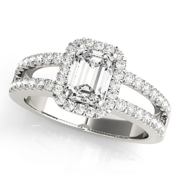 Platinum Radiant Cut Halo Split Shank Diamond Ring with Four-Prong Setting 1