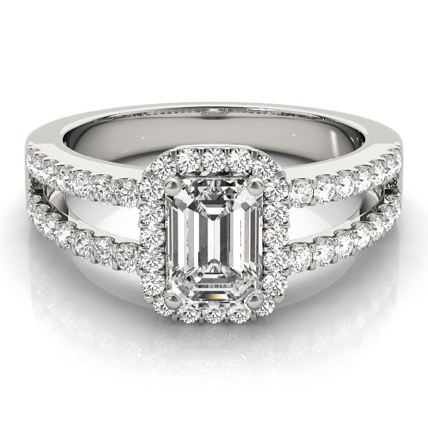 Platinum Radiant Cut Halo Split Shank Diamond Ring with Four-Prong Setting 2