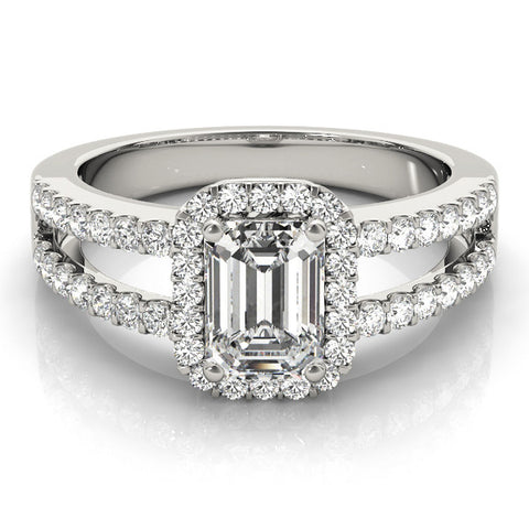 Platinum Radiant Cut Halo Split Shank Diamond Ring with Four-Prong Setting 2