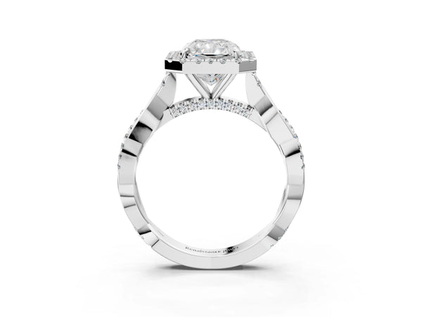 Platinum Radiant Cut Interwoven Twist Halo Engagement Ring Setting