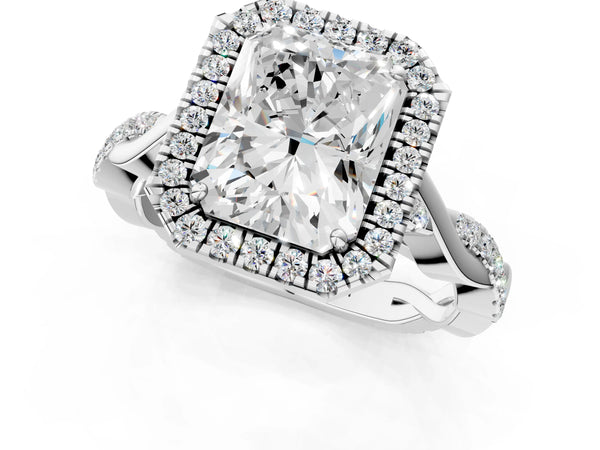 Platinum Radiant Cut Interwoven Twist Halo Engagement Ring Setting