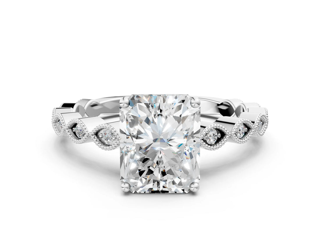 Platinum Radiant Cut Solitaire Diamond Ring with Infinity Twist Band and Four-Prong Setting_25