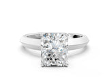 Platinum Radiant Cut Solitaire Engagement Ring with Flat Band and Four-Prong Setting
