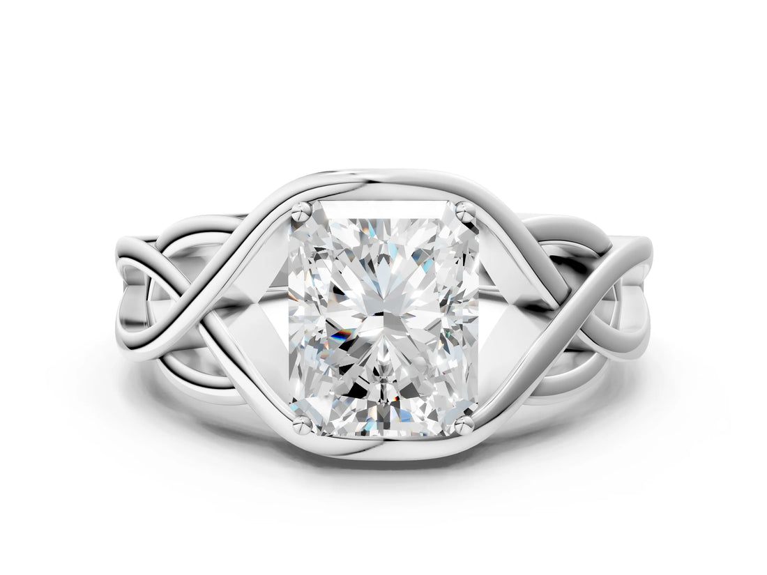 Platinum Radiant Cut Solitaire Intertwined Band Prong Setting Ring_13