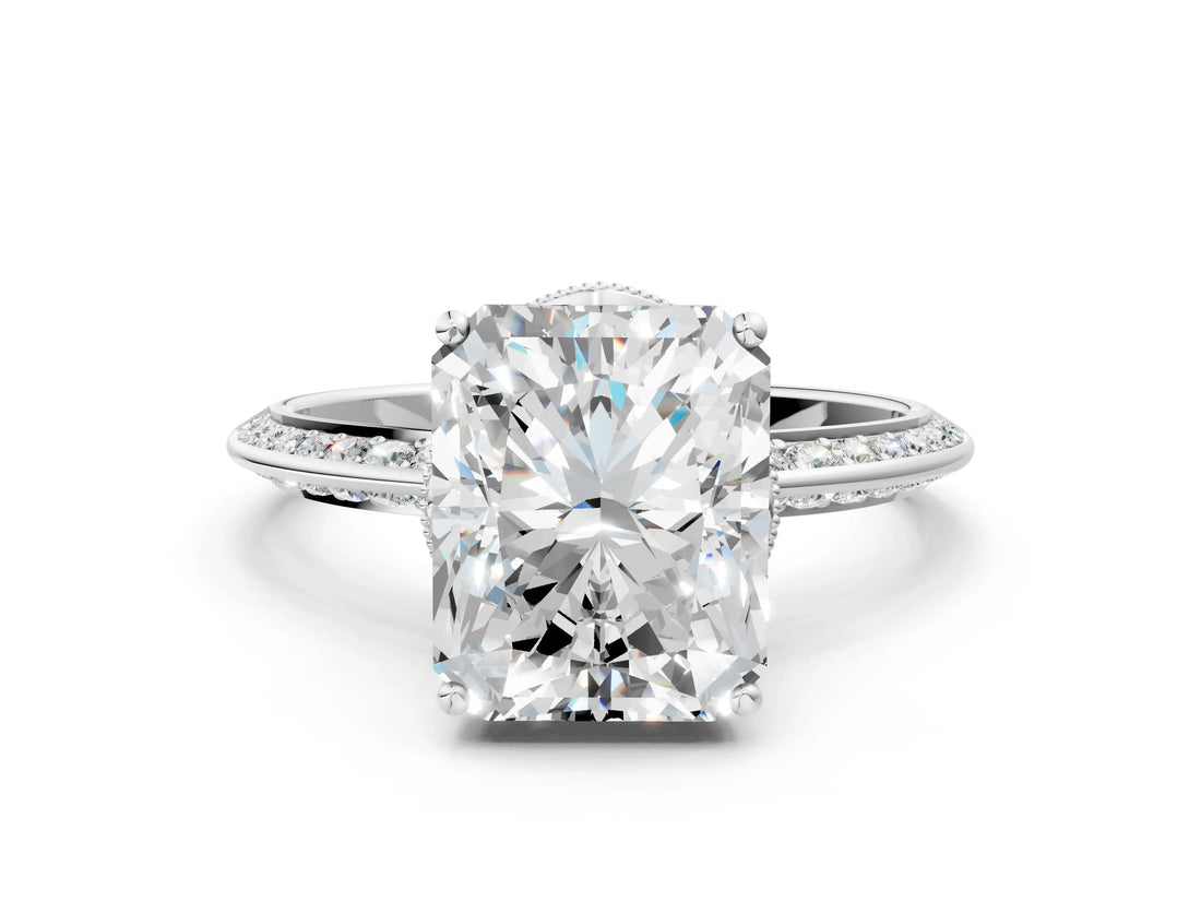 Platinum Radiant Cut Solitaire Split Shank Pave Diamond Engagement Ring with Four-Prong Setting_49