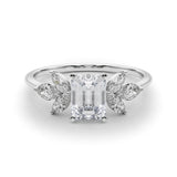 Platinum Radiant Diamond Floral Cluster Ring with Marquise Side Stones and Six-Prong Solitaire Setting 1