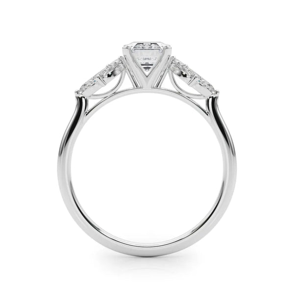 Platinum Radiant Diamond Floral Cluster Ring with Marquise Side Stones and Six-Prong Solitaire Setting