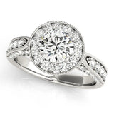 Platinum Radiant Halo Diamond Engagement Ring with Split Shank Band and Four-Prong Setting