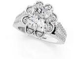 Platinum Radiant Halo Diamond Floral Split Shank Engagement Ring 1
