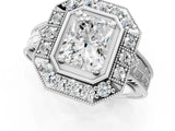 Platinum Radiant Halo Diamond Ring with Milgrain Bezel and Prong Setting_7