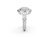 Platinum Radiant Halo Diamond Ring with Milgrain Bezel and Prong Setting_8