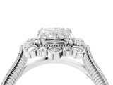 Platinum Radiant Halo Milgrain Pave Diamond Ring with Four-Prong Setting 4