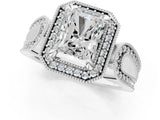 Platinum Radiant Halo Split Shank Milgrain Diamond Ring_27