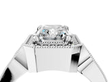 Platinum Radiant Halo Split Shank Milgrain Diamond Ring_30