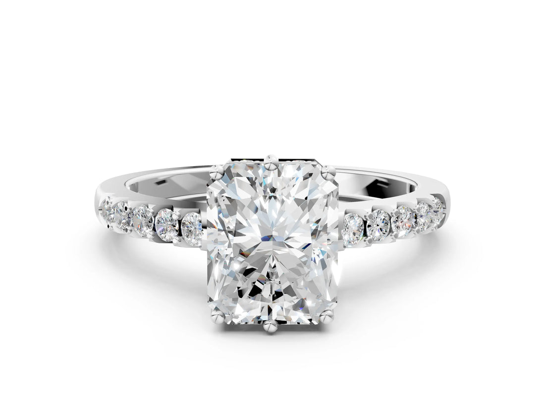 Platinum Radiant Solitaire Diamond Engagement Ring with Pavé Band and Six-Prong Setting_24
