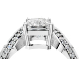Platinum Radiant Solitaire Diamond Engagement Ring with Pave Band and Four-Prong Setting 4