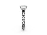 Platinum Radiant Solitaire Diamond Engagement Ring with XO Engraved Band and Four-Prong Setting 2
