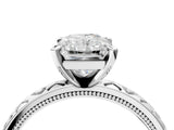 Platinum Radiant Solitaire Diamond Engagement Ring with XO Engraved Band and Four-Prong Setting 4