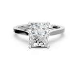 Platinum Radiant Solitaire Diamond Ring with Four-Prong Setting and Tapered Band