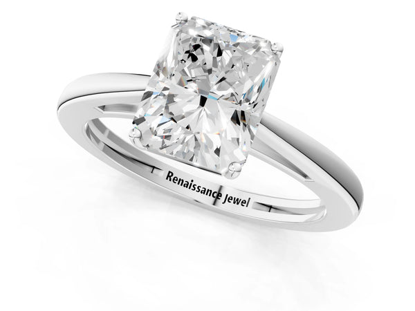 Platinum Radiant Cut Cathedral Solitaire Engagement Ring Setting with Open Shoulders