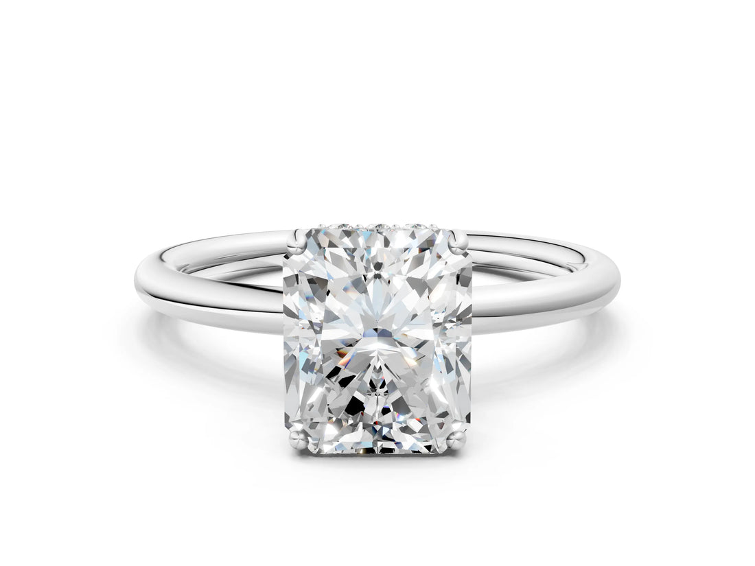 Platinum Radiant Solitaire Diamond Ring with a Classic Band and Four-Prong Setting