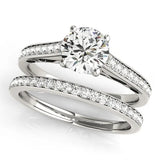 Platinum Radiant Solitaire Prong Set Diamond Engagement Ring with Pave Band 1