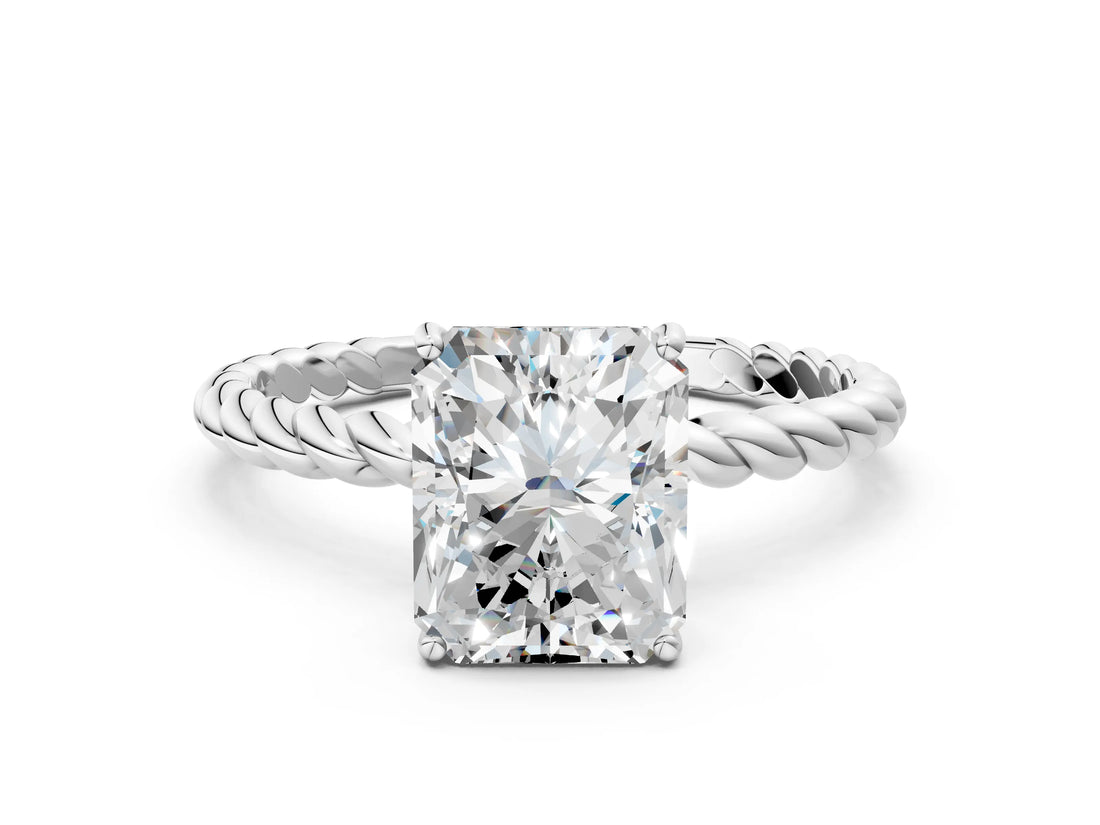 Platinum Radiant Solitaire Twist Band Ring with Four-Prong Setting_12
