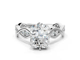 Platinum Radiant Solitaire Twist Band with Leaf Prong Setting