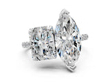 Platinum Radiant and Marquise Toi Moi Ring with Prong Setting and Micro Pave Band