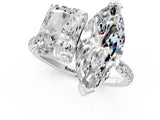 Platinum Radiant and Marquise Toi Moi Ring with Prong Setting and Pave Band 1